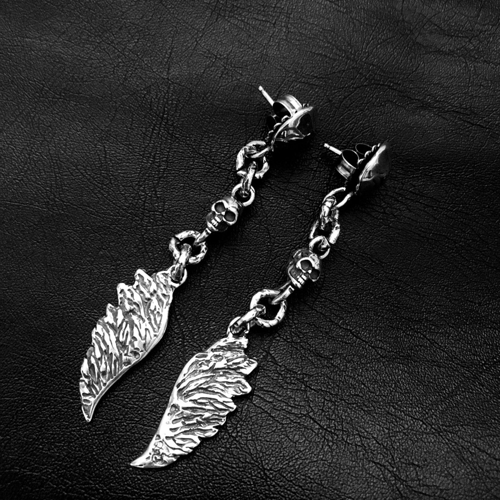 Sterling Silver Skull  & Angel Wing Post Earrings